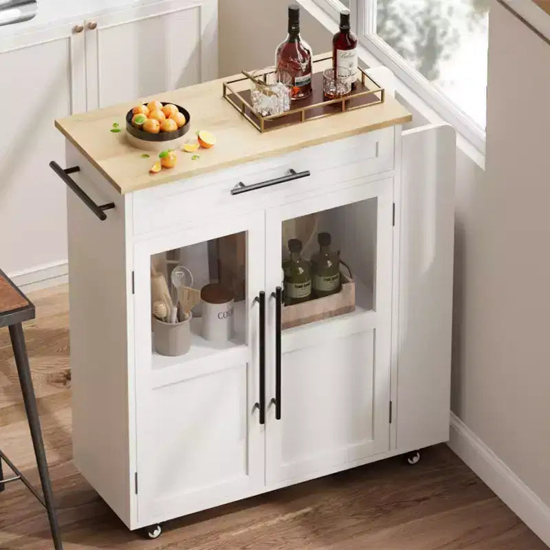Carrello da Cucina Isola da 42 Pollici con Piano in Legno, Cassetto, Ripiani a 3 Livelli e Ruote Bloccabili