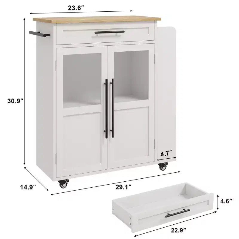 Carrello da Cucina Isola da 42 Pollici con Piano in Legno, Cassetto, Ripiani a 3 Livelli e Ruote Bloccabili