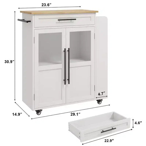 Carrello da Cucina Isola da 42 Pollici con Piano in Legno, Cassetto, Ripiani a 3 Livelli e Ruote Bloccabili