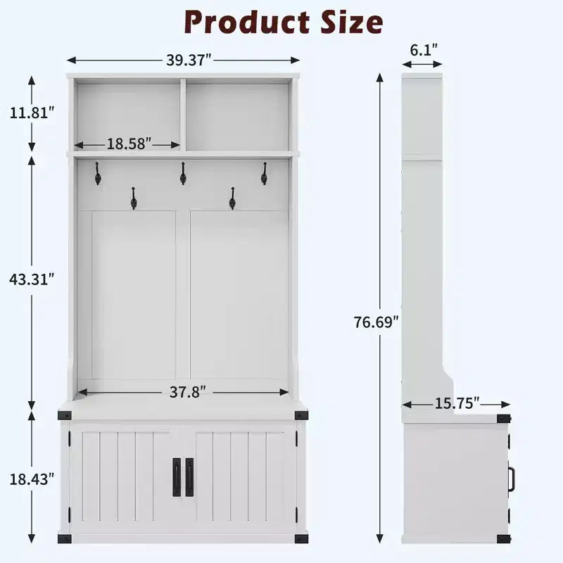 Appendiabiti da ingresso da 193 cm con panca e scarpiera, organizer 4-in-1 per ingresso con appendiabiti, 5 ganci e ripiano regolabile