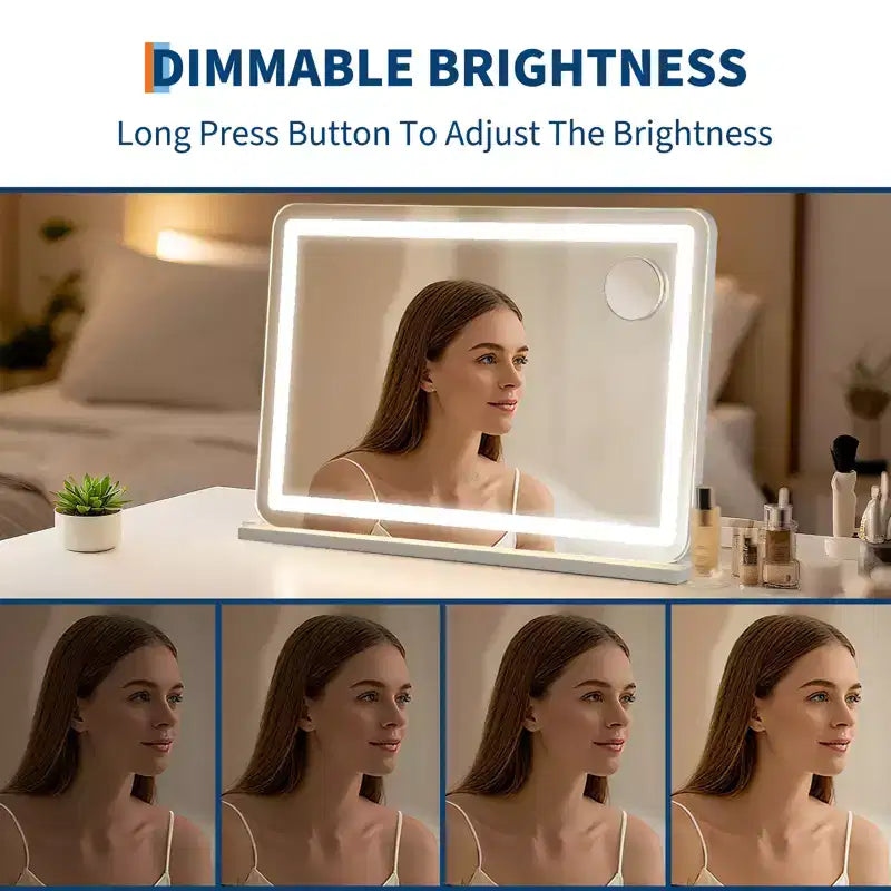 Specchio Trucco LED con Luci, Ingrandimento 10X, 3 Modalità di Colore Dimmerabili, Controllo Touch