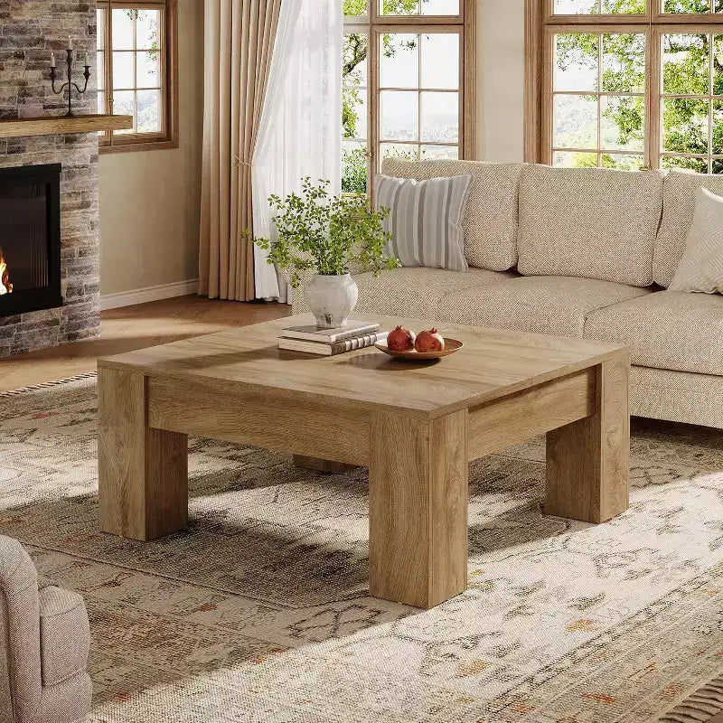 Lantine 39-Inch Square Coffee Table, Farmhouse Wooden Living Room Tables with Sturdy Legs, Accent Center Table, Easy Assembly,
