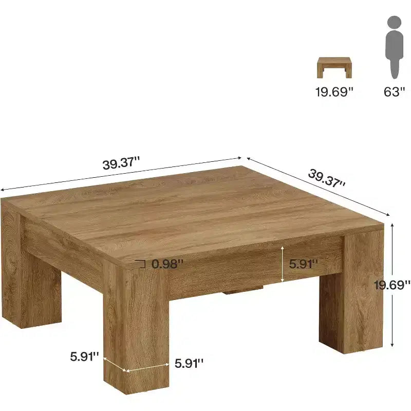 Lantine 39-Inch Square Coffee Table, Farmhouse Wooden Living Room Tables with Sturdy Legs, Accent Center Table, Easy Assembly,