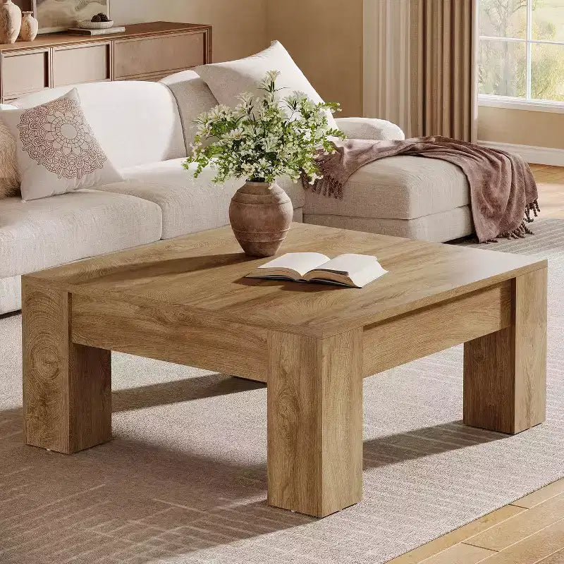 Lantine 39-Inch Square Coffee Table, Farmhouse Wooden Living Room Tables with Sturdy Legs, Accent Center Table, Easy Assembly,