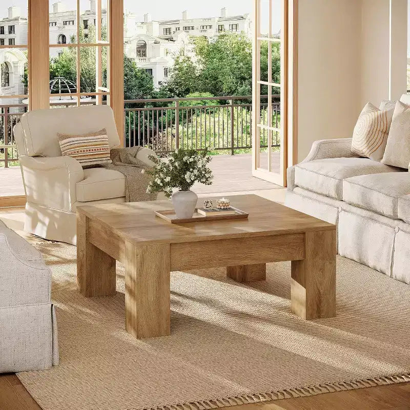 Lantine 39-Inch Square Coffee Table, Farmhouse Wooden Living Room Tables with Sturdy Legs, Accent Center Table, Easy Assembly,