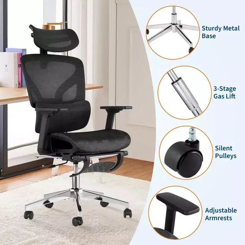 3Rd Gen Ergonomic High Back Mesh Office Chair with Footrest, 4d Adjustable Armrests & Dynamic Lumbar Support for Home Office