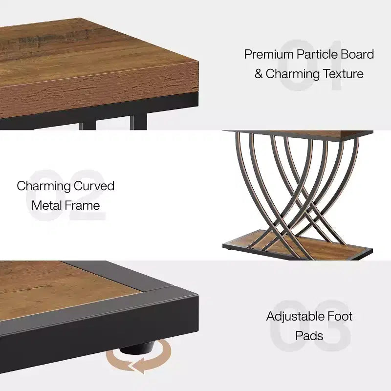 Table d'appoint étroite à 2 niveaux Lantine, table d'extrémité industrielle avec cadre métallique pour salon, chambre, canapé, petits espaces, marron rustique