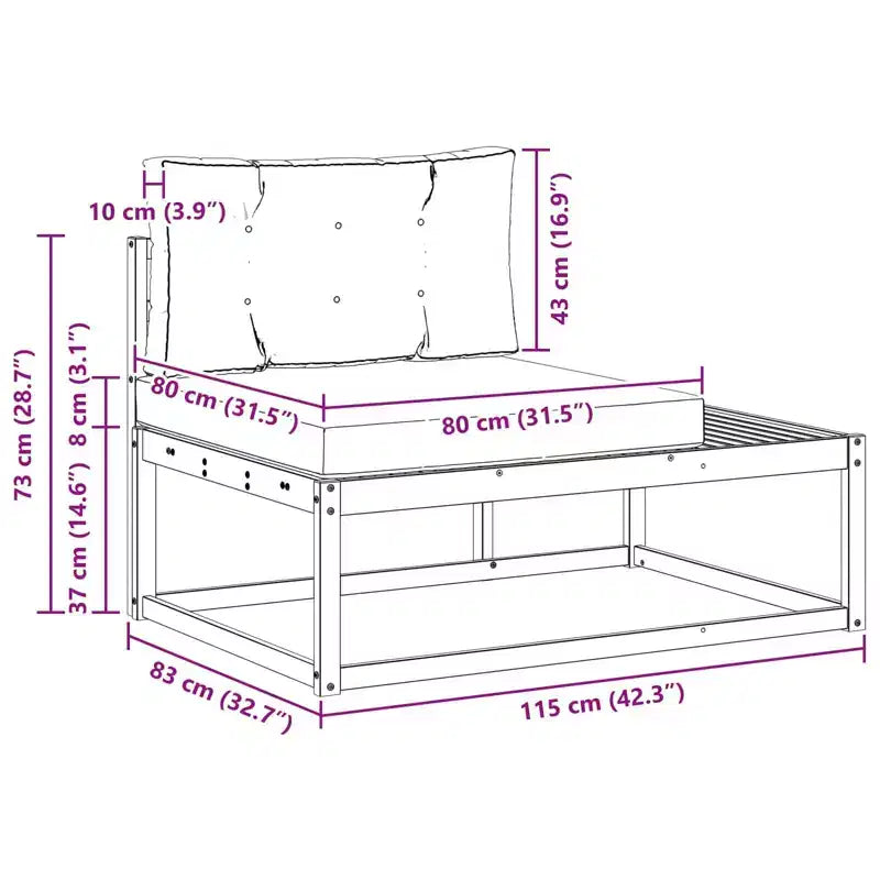 vidaXL Outdoor End sofa with Cushion Natural 45.28 x 32.68 x 28.74 in