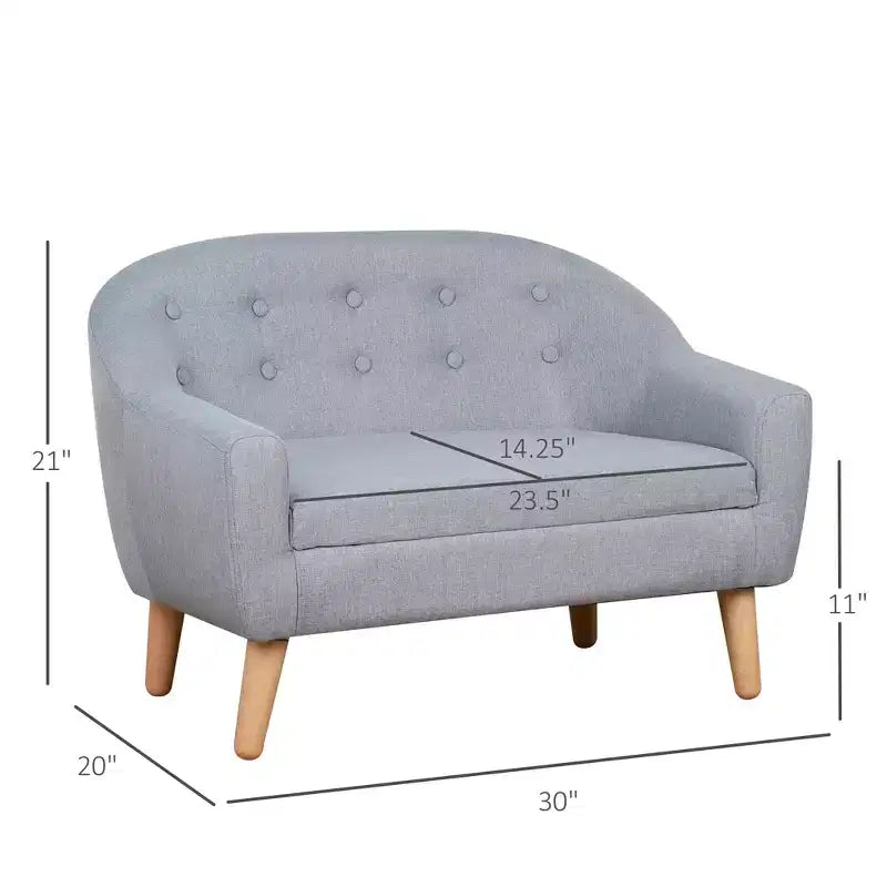 Linen Fabric 2-Seat Kids Sofa Couch with Wood Frame for Ages 3-7 Gray