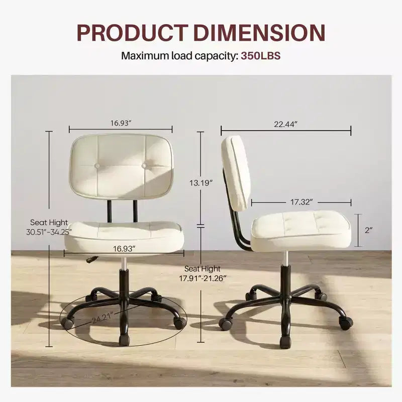 JIONJOY Ergonomic Armless Office Chair, PU Leather Desk Chair with Thickened Cushion, Rolling Chair for Small Spaces, Dorms & Home Office