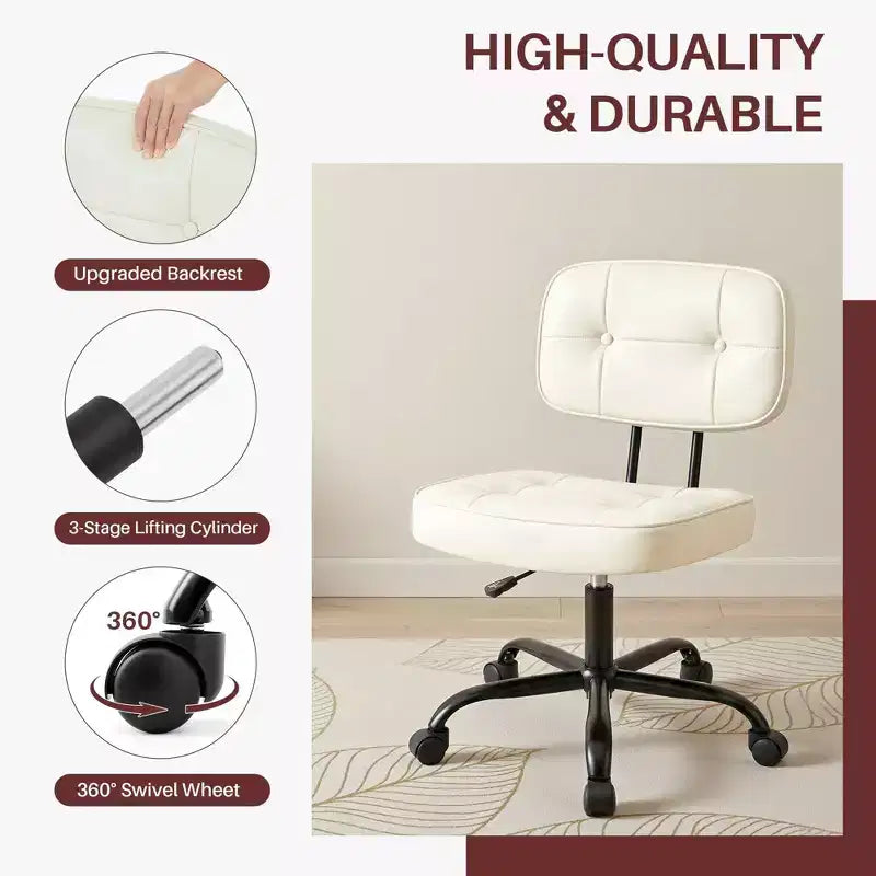 JIONJOY Ergonomic Armless Office Chair, PU Leather Desk Chair with Thickened Cushion, Rolling Chair for Small Spaces, Dorms & Home Office