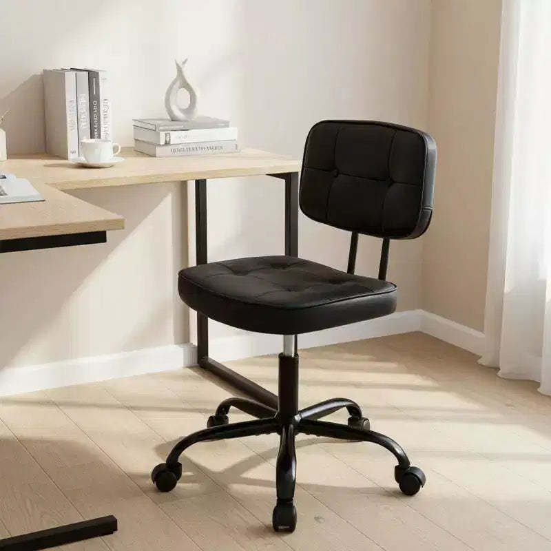 JIONJOY Ergonomic Armless Office Chair, PU Leather Desk Chair with Thickened Cushion, Rolling Chair for Small Spaces, Dorms & Home Office