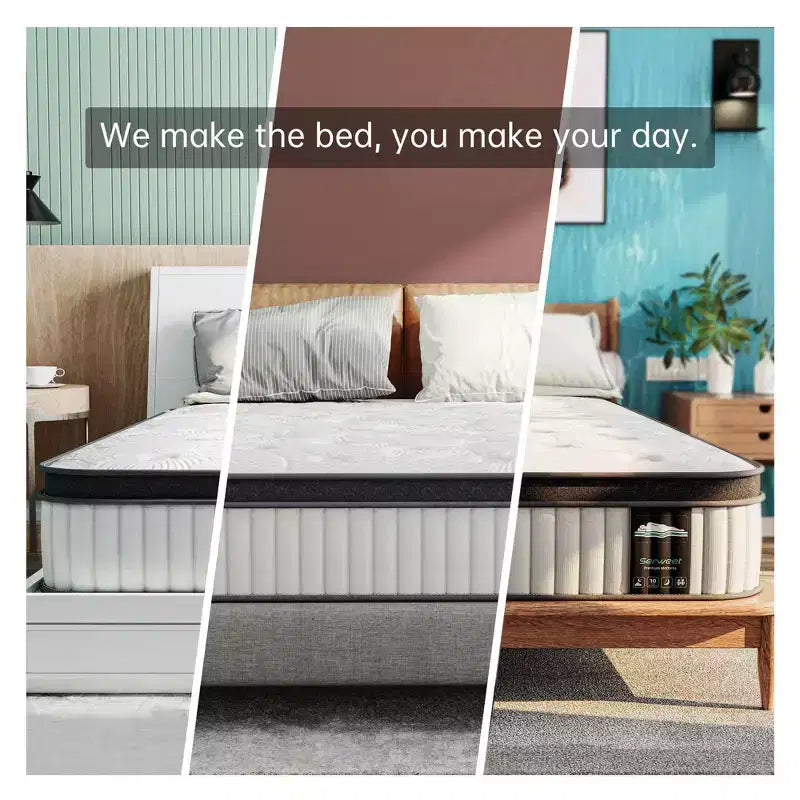 Serweet 14 inch Breathable Hybrid Mattress - Compatible with Platform Bed, Box Spring, or Slat Base