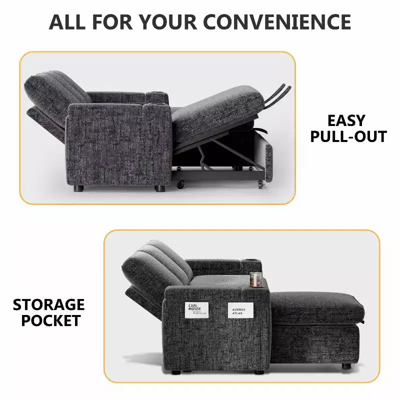 Dyonery 82 Sleeper Sofa Bed, 3-in-1 L-Shaped Reclining Couch with Reversible Storage Chaise, Tool-Free Assembly