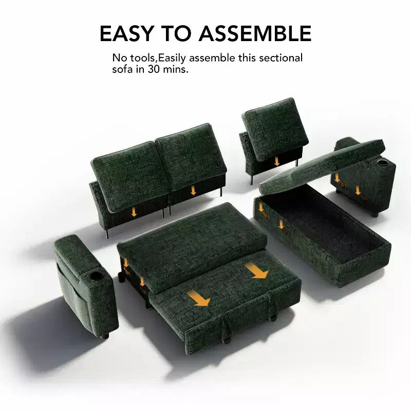 Dyonery 82 Sleeper Sofa Bed, 3-in-1 L-Shaped Reclining Couch with Reversible Storage Chaise, Tool-Free Assembly
