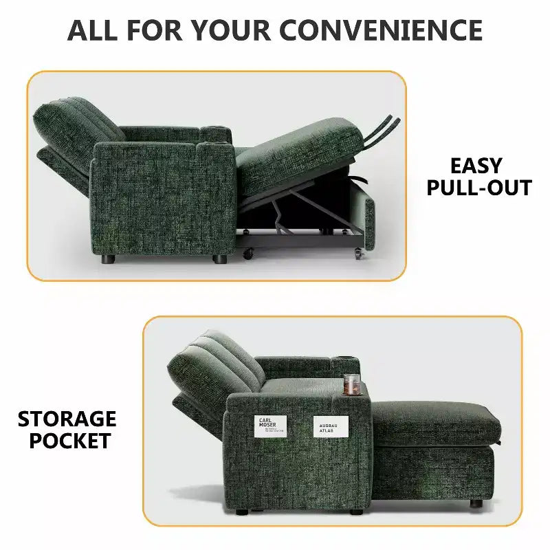 Dyonery 82 Sleeper Sofa Bed, 3-in-1 L-Shaped Reclining Couch with Reversible Storage Chaise, Tool-Free Assembly