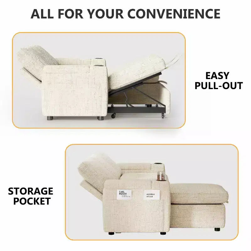 Dyonery 82 Sleeper Sofa Bed, 3-in-1 L-Shaped Reclining Couch with Reversible Storage Chaise, Tool-Free Assembly