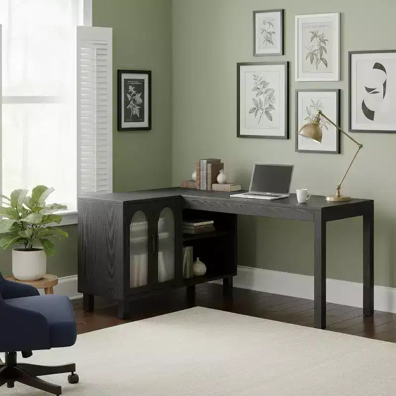 Lantine 59 L Shaped Desk with File Cabinet, Executive Home Office Desk with Storage Shelves, Modern Wood Computer Desk for Work, Study (Rustic Brown)
