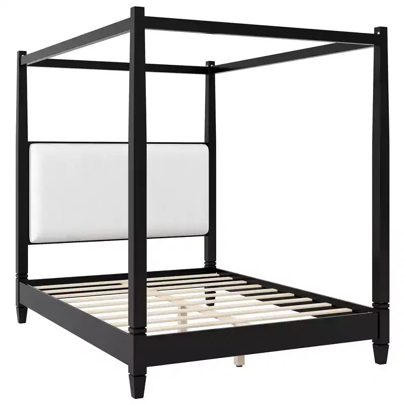 Letto a piattaforma moderno con baldacchino e testiera imbottita