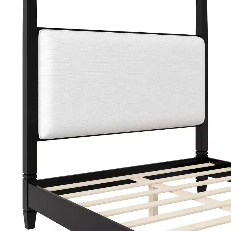 Letto a piattaforma moderno con baldacchino e testiera imbottita