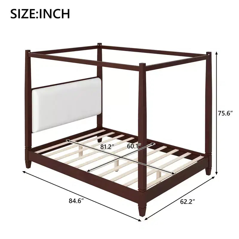 Letto a piattaforma moderno con baldacchino e testiera imbottita