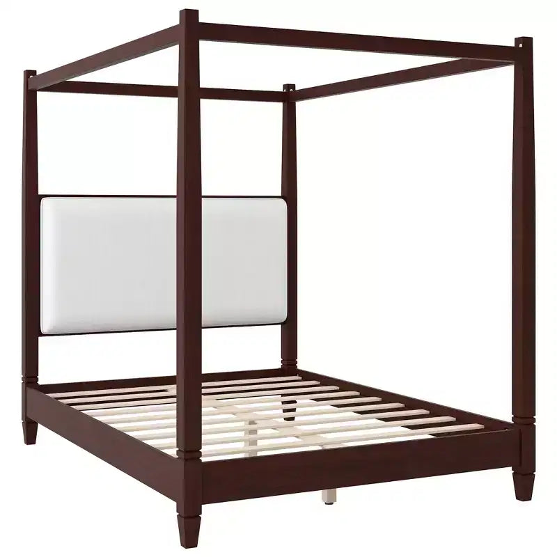 Letto a piattaforma moderno con baldacchino e testiera imbottita