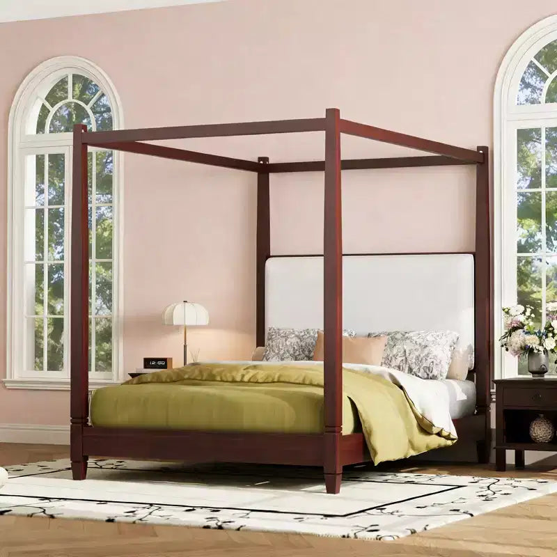 Letto a piattaforma moderno con baldacchino e testiera imbottita