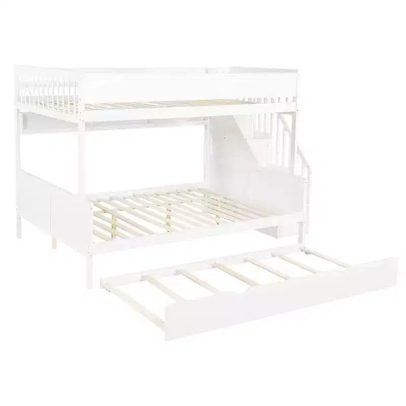 Letto a castello Full XL sopra Queen con letto estraibile, ripiani, scala e luce