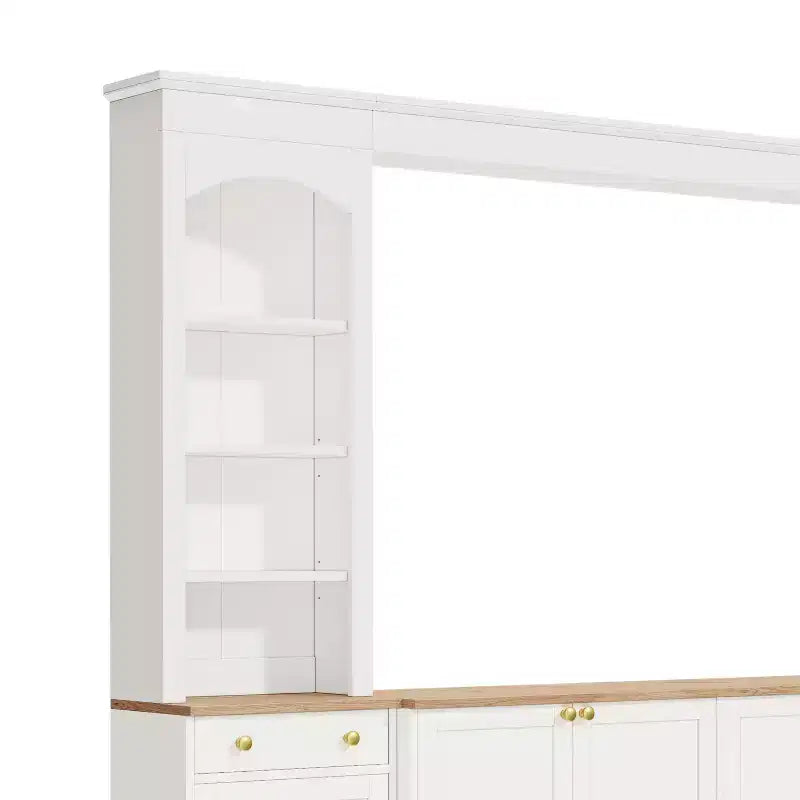 Meuble mural de salon ModernLuxe Farmhouse arqué, convient aux téléviseurs jusqu'à 70 pouces, grand meuble TV avec tiroirs et étagères