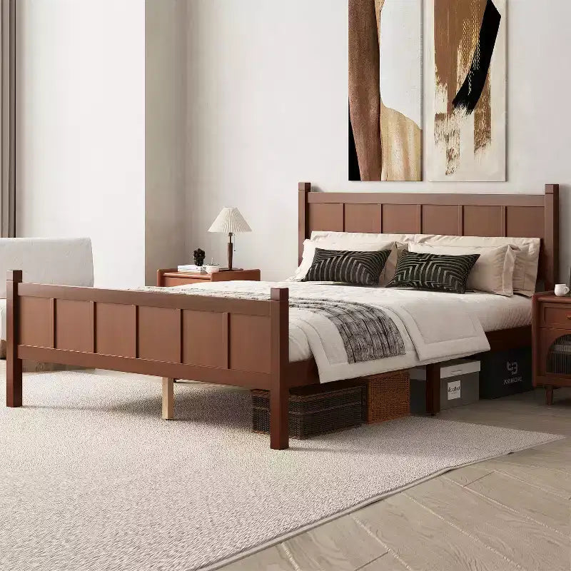 Letto Queen Size con testiera e pediera a pannelli piatti – Finitura Noce Scuro
