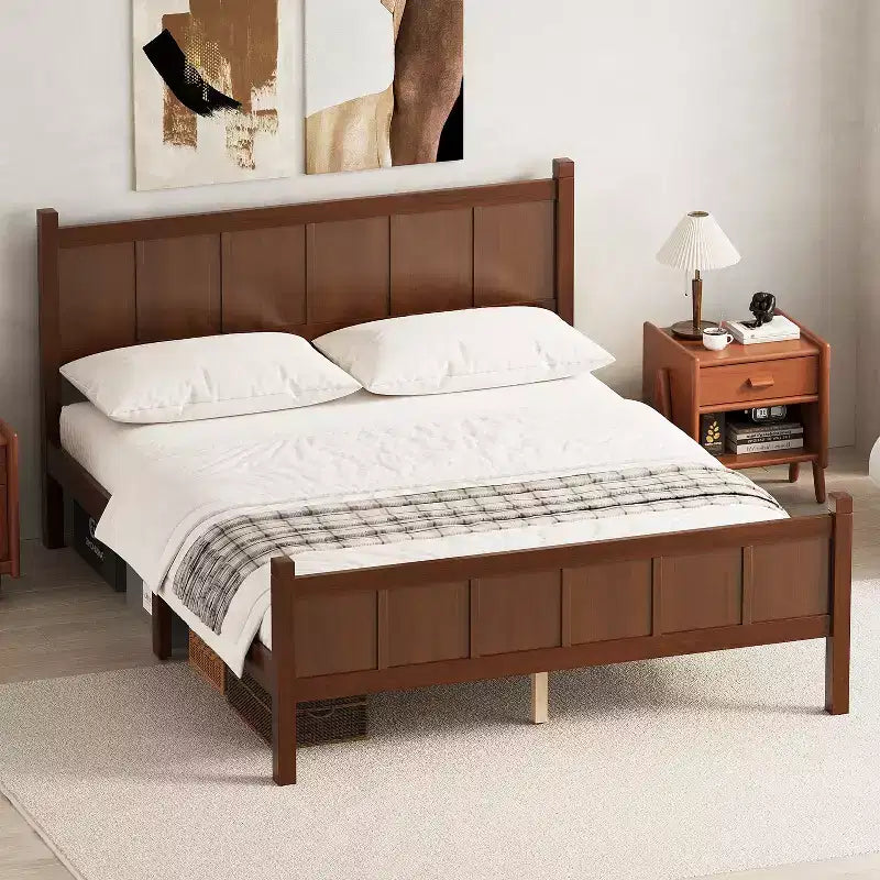 Letto Queen Size con testiera e pediera a pannelli piatti – Finitura Noce Scuro