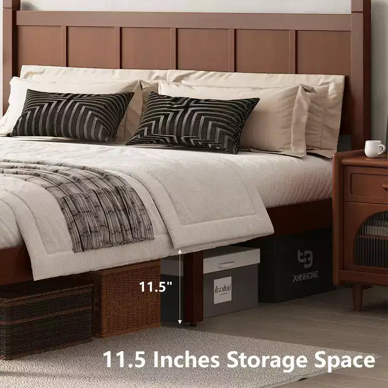 Letto Queen Size con testiera e pediera a pannelli piatti – Finitura Noce Scuro