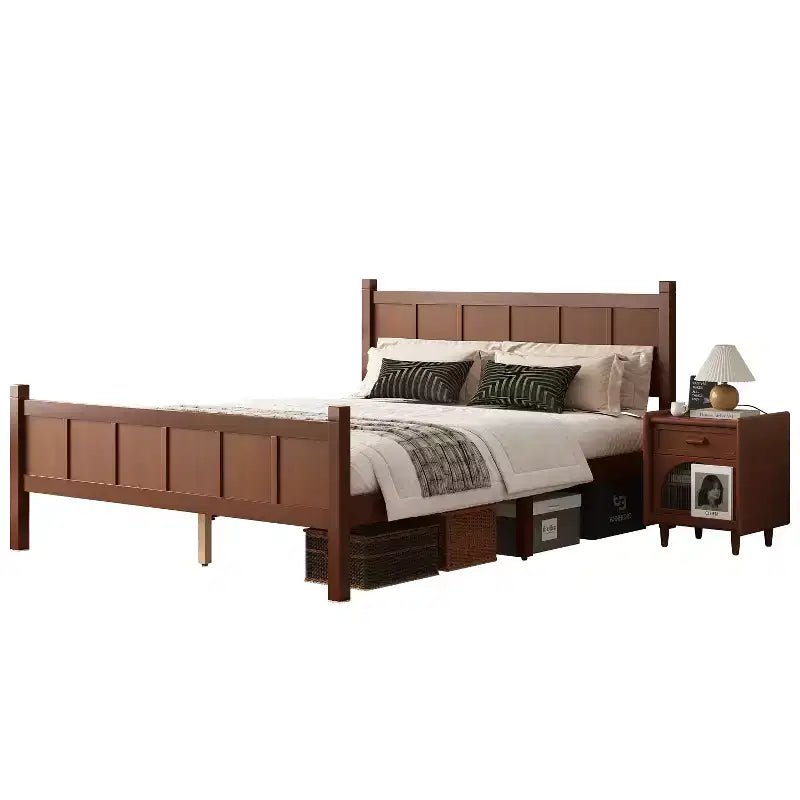 Letto Queen Size con testiera e pediera a pannelli piatti – Finitura Noce Scuro