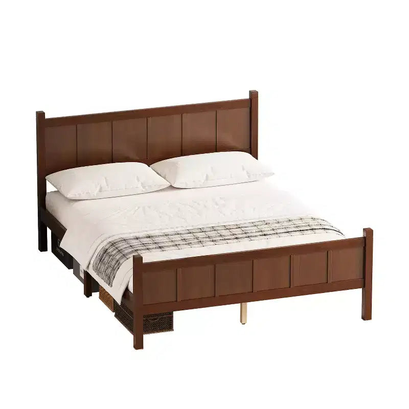 Letto Queen Size con testiera e pediera a pannelli piatti – Finitura Noce Scuro