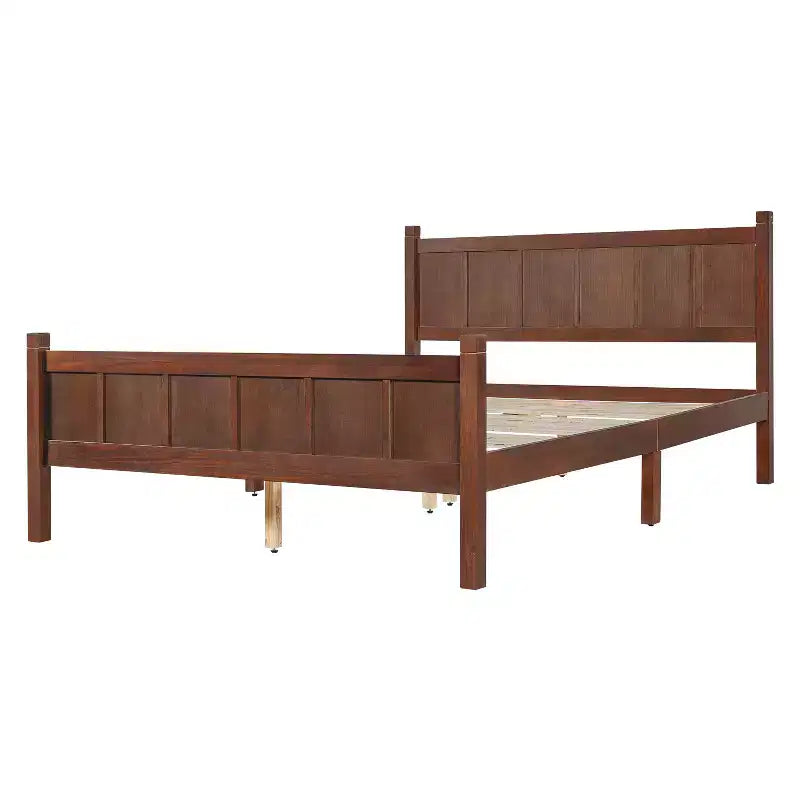 Letto Queen Size con testiera e pediera a pannelli piatti – Finitura Noce Scuro
