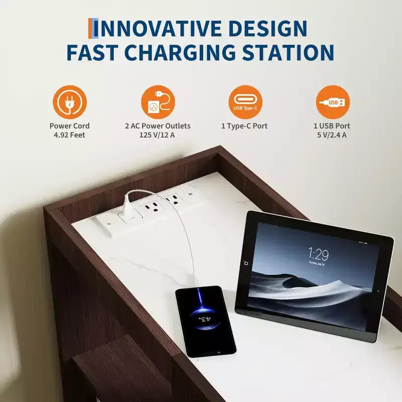 Tavolino con rotelle, cassetto e ripiano regolabile