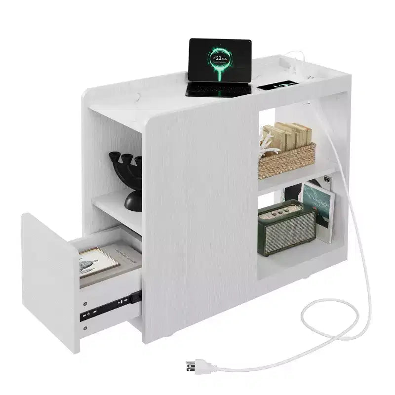 Tavolino con rotelle, cassetto e ripiano regolabile