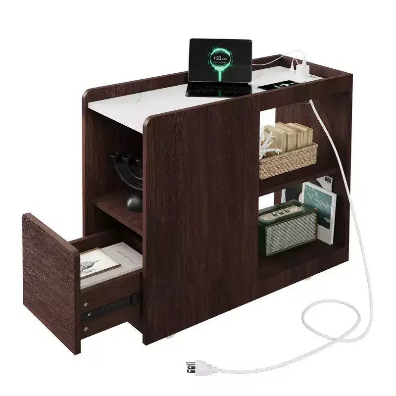 Tavolino con rotelle, cassetto e ripiano regolabile