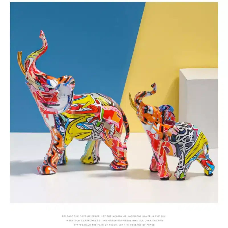 Statuetta di elefante in resina colorata - Decorazione domestica con stampa a trasferimento d'acqua