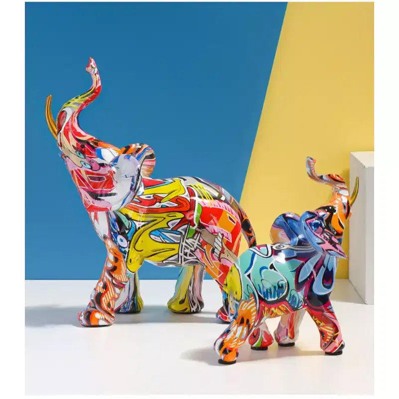 Statuetta di elefante in resina colorata - Decorazione domestica con stampa a trasferimento d'acqua
