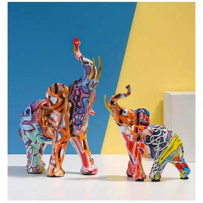 Statuetta di elefante in resina colorata - Decorazione domestica con stampa a trasferimento d'acqua