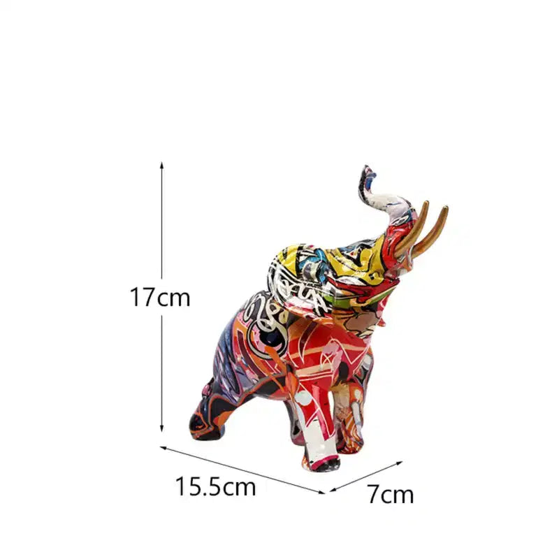 Statuetta di elefante in resina colorata - Decorazione domestica con stampa a trasferimento d'acqua