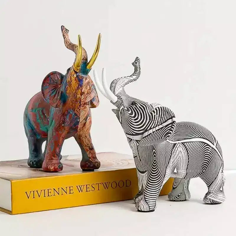 Statuetta di elefante in resina colorata - Decorazione domestica con stampa a trasferimento d'acqua
