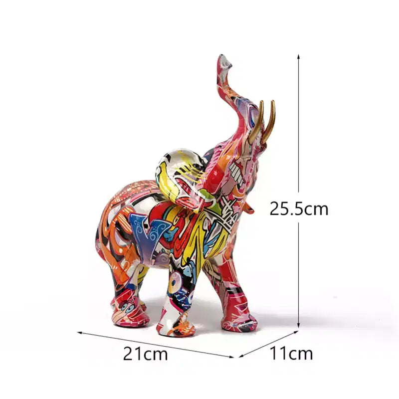 Statuetta di elefante in resina colorata - Decorazione domestica con stampa a trasferimento d'acqua