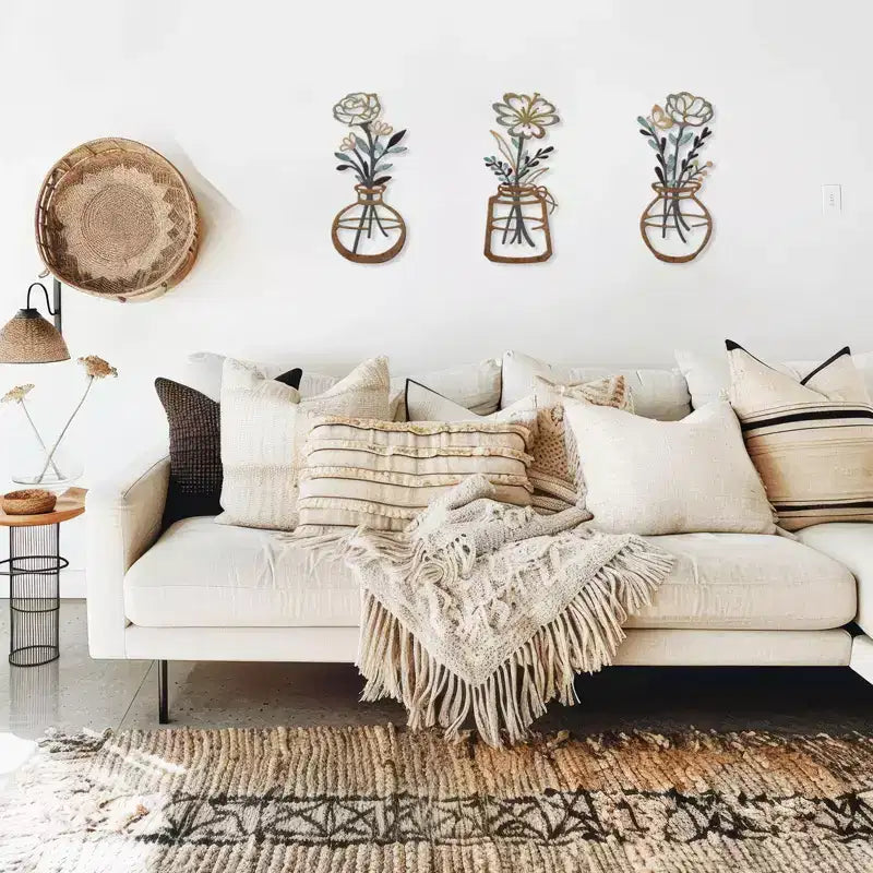 Decorazioni da parete in metallo rustico con fiori - Decorazioni da parete in stile rustico per camera da letto, soggiorno e altro ancora