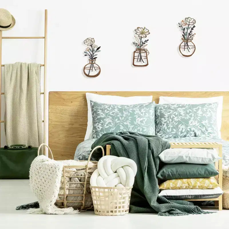 Decorazioni da parete in metallo rustico con fiori - Decorazioni da parete in stile rustico per camera da letto, soggiorno e altro ancora
