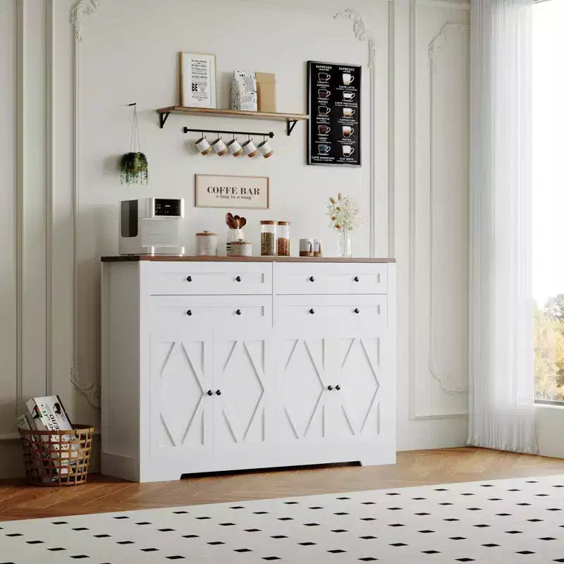 Credenza a Buffet da 55 Pollici con 4 Ante e 4 Cassetti