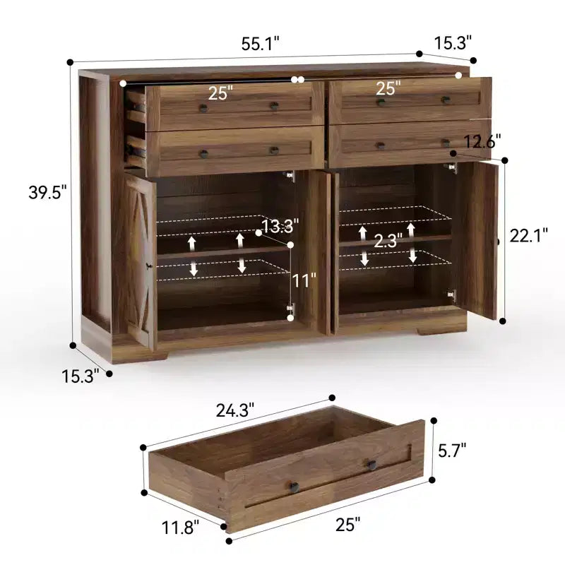 Credenza a Buffet da 55 Pollici con 4 Ante e 4 Cassetti