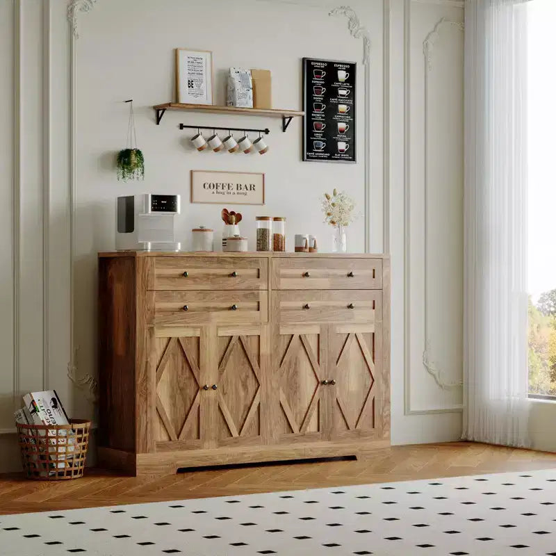 Credenza a Buffet da 55 Pollici con 4 Ante e 4 Cassetti