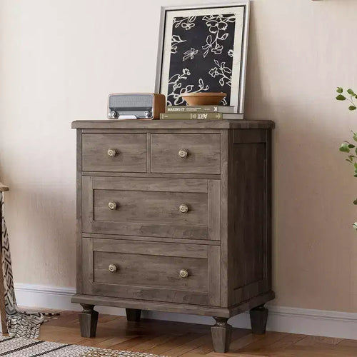 4-Drawer Wood Dresser for Bedroom Storage, Vintage Chest of Drawers Organizer with Tapered Legs & Carved Handles, Large Capacity